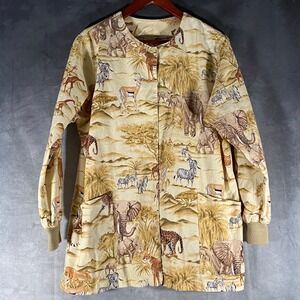 Cotton Club Vintage Safari Print Snap Front Jacket/Shirt Women Large